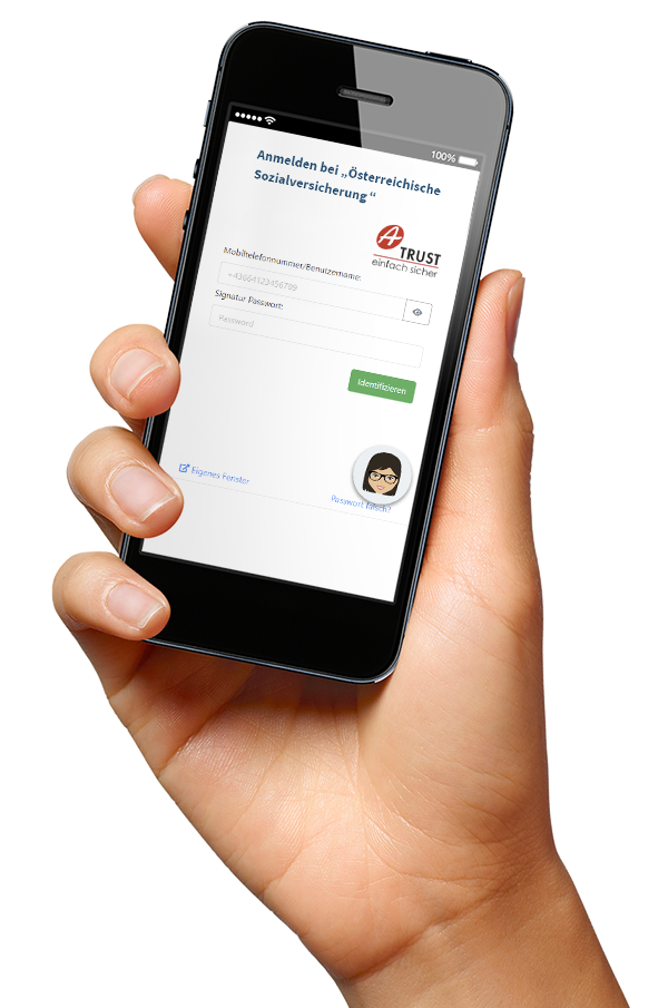 Hand hält Mobiltelefon mit Loginmaske am Bildschirm
